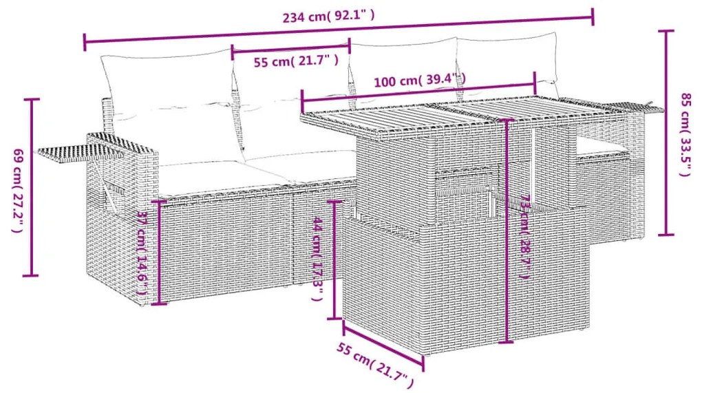 5 részes szürke polyrattan kerti ülőgarnitúra párnákkal