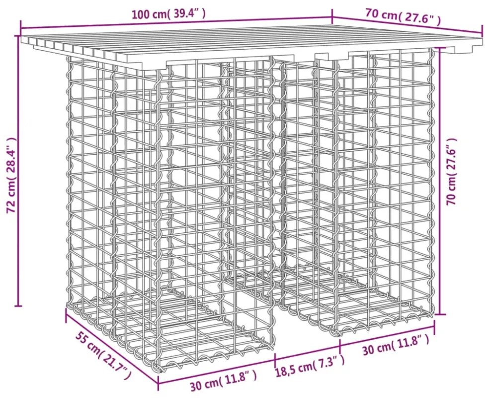 tömör fenyőfa gabion kerti pad 100x70x72 cm