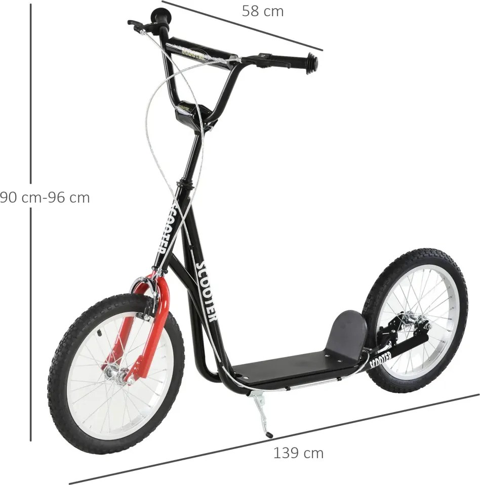 HOMCOM Gyerek Roller fékkel, állítható magasságú, könnyű acél, fekete