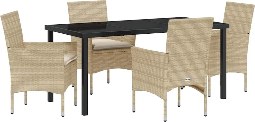 vidaXL Kert étkező szett párnával 5 pcs Bézs polirattan