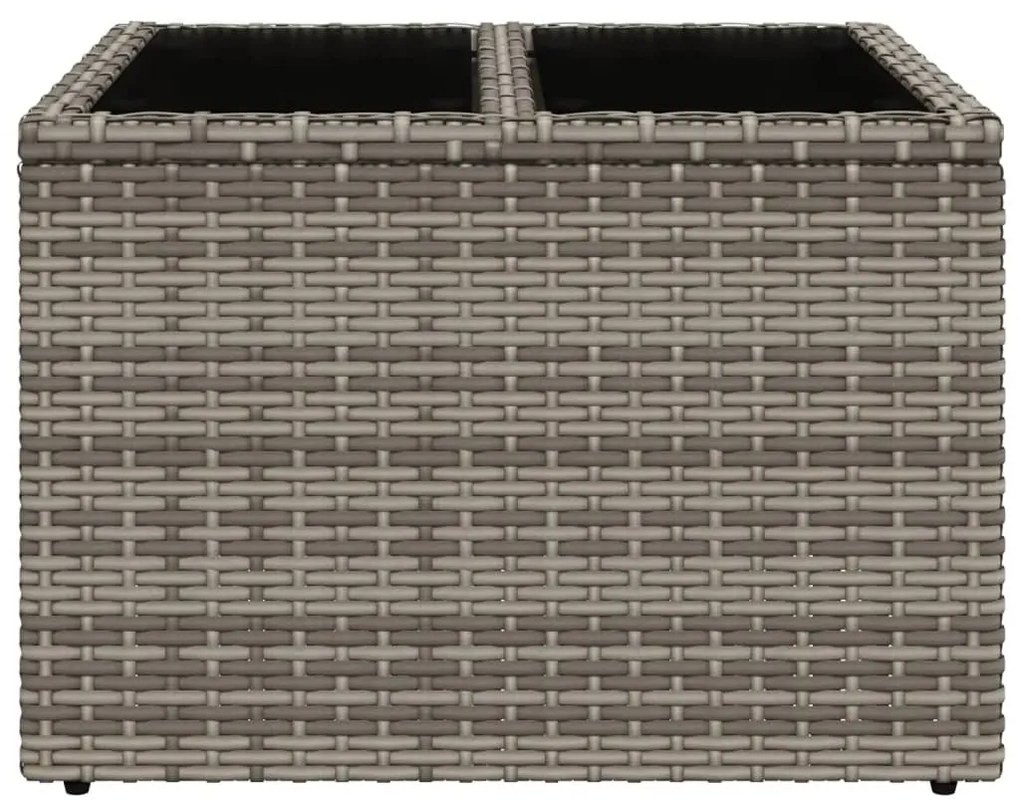 szürke polyrattan üveglapos kerti asztal 55 x 55 x 37 cm
