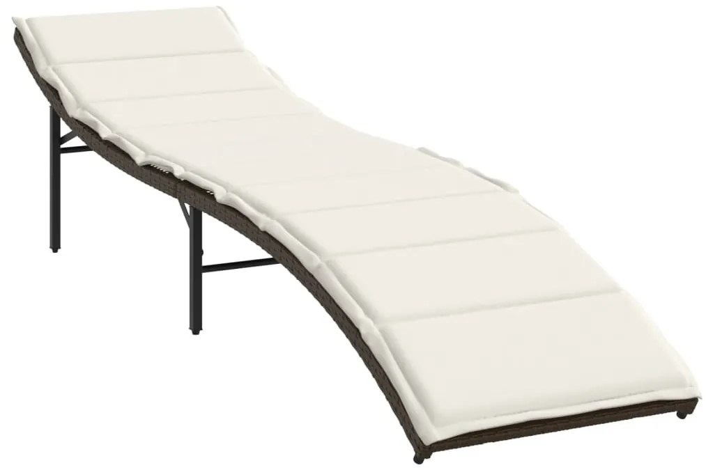 Barna polyrattan napozóágy párnával 55x199x50 cm