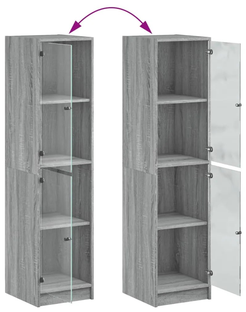 szürke sonoma színű magasszekrény üvegajtókkal 35 x 37 x 142 cm