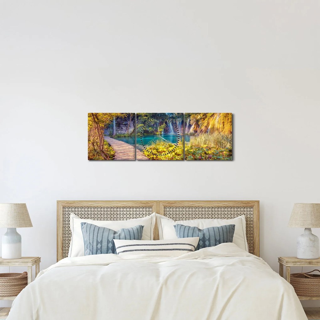 Kép - Plitvicei-tavak, Horvátország (órával) (90x30 cm)