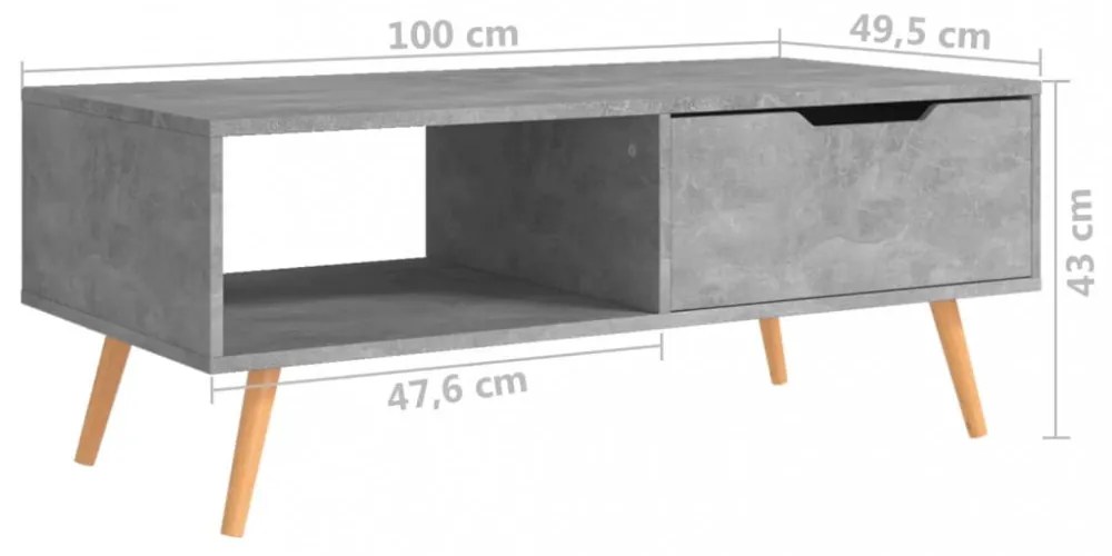 betonszürke szerelt fa dohányzóasztal 100 x 49,5 x 43 cm