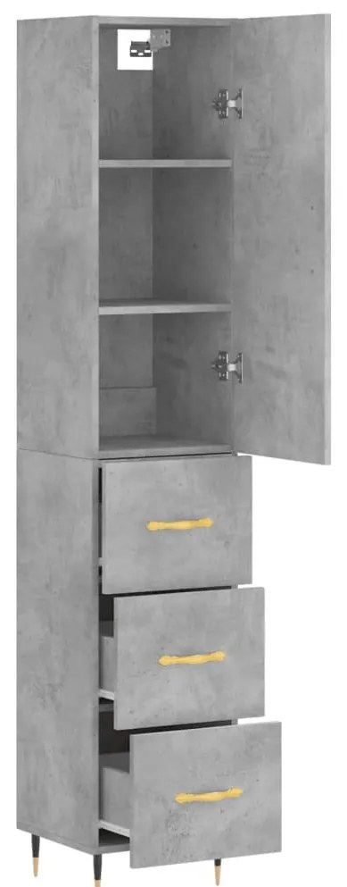 betonszürke szerelt fa magasszekrény 34,5x34x180 cm