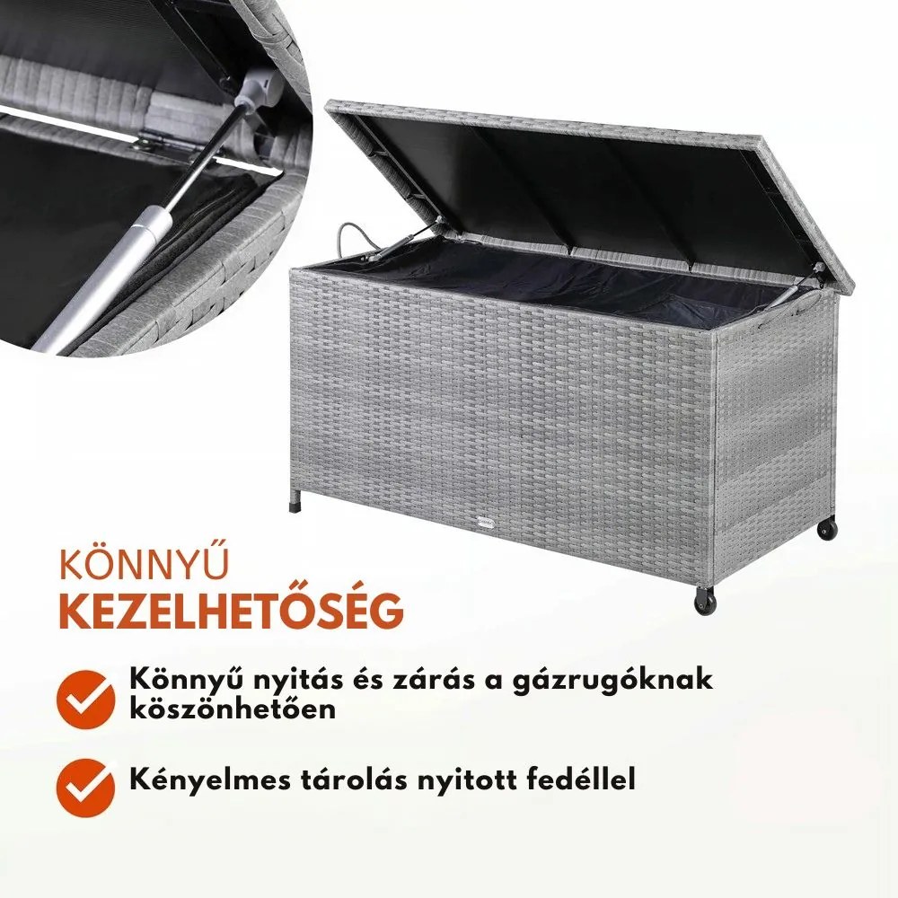 RICCO polyrattan tárolódoboz, 270L, 117x53x60cm, szürke Casaria
