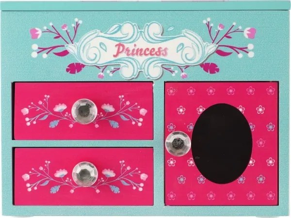 PRINCESS ékszerdoboz tükörrel, rózsaszín/kék