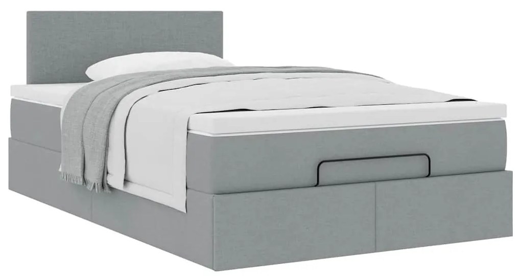Ottomán ágy matraccal világosszürke 120x190 cm szövet