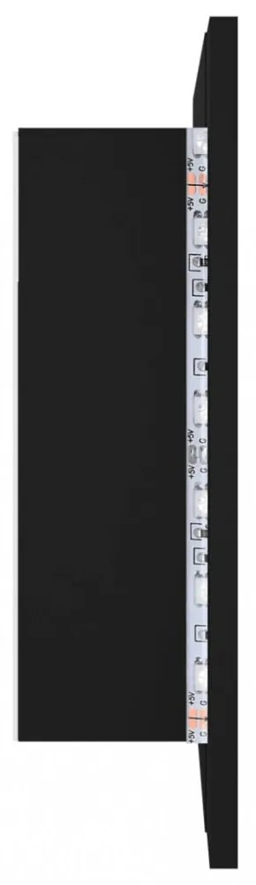 fekete akril LED-es fürdőszobaszekrény tükörrel 60x12x45 cm