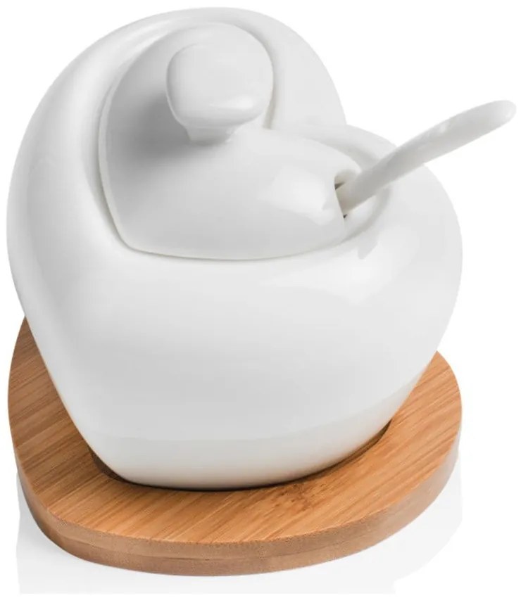 Heart porcelán cukortartó kiskanállal, bambusz alátéttel - Brandini