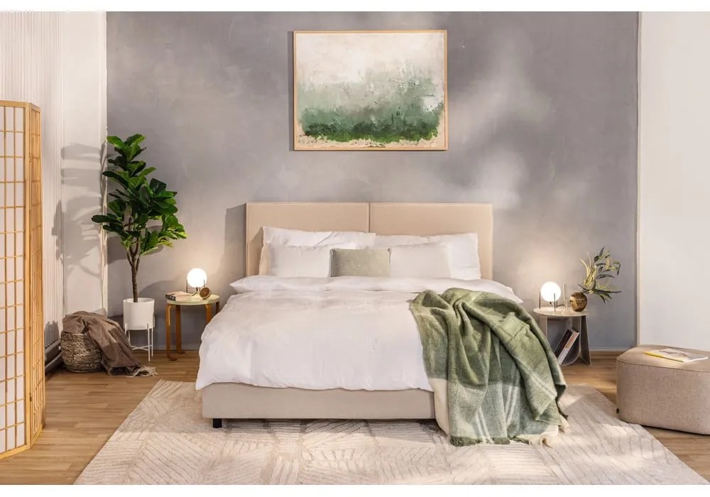 Bézs kárpitozott ágyneműtartós franciaágy matraccal, ágyráccsal 180x200 cm Myra Bold – Bonami Selection