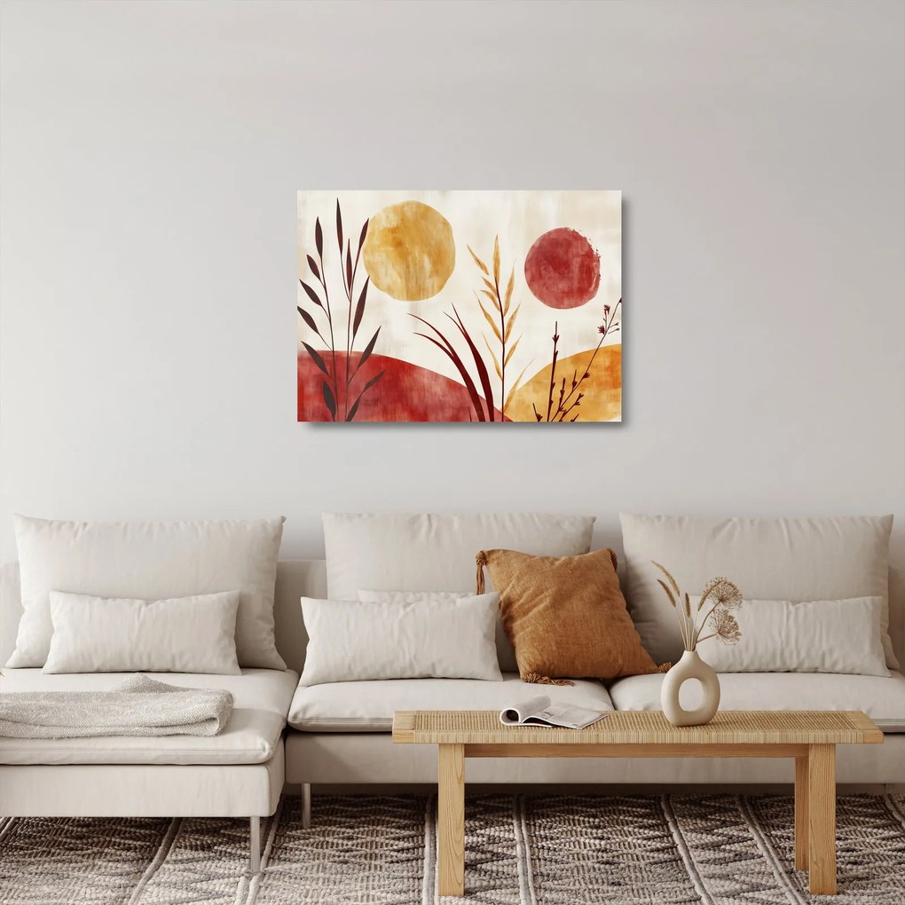 Üveg kép - Növények és körök (70x50 cm)