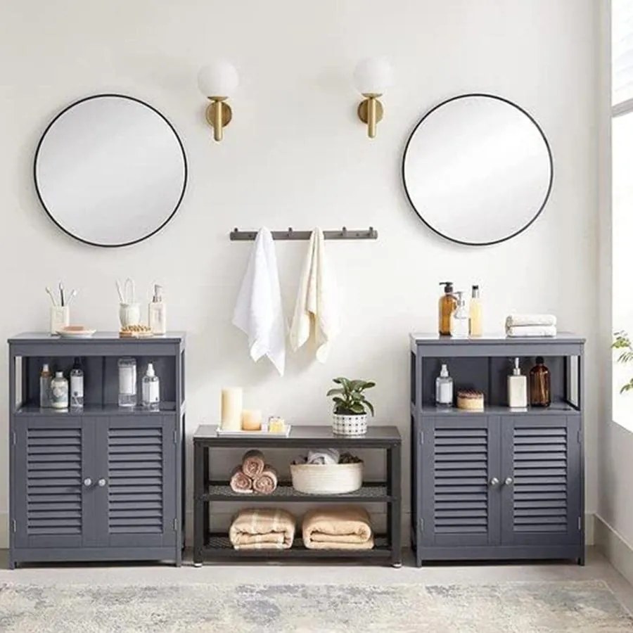 Tárolószekrény, szekrény lamellás ajtókkal és állítható polccal, szürke