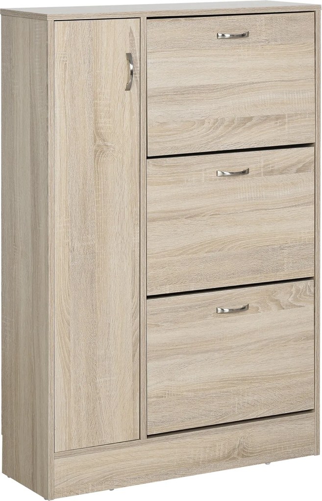 HOMCOM 2 az 1-ben Cipőtároló Szekrény Esernyők Számára, Magas Szekrény Állítható Polccal 12 Párhoz 79x26x120 cm Fa | Aosom