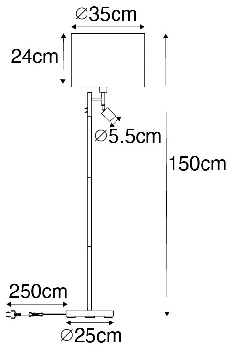 Állólámpa fekete fehér belsővel és olvasólámpával - Jelena