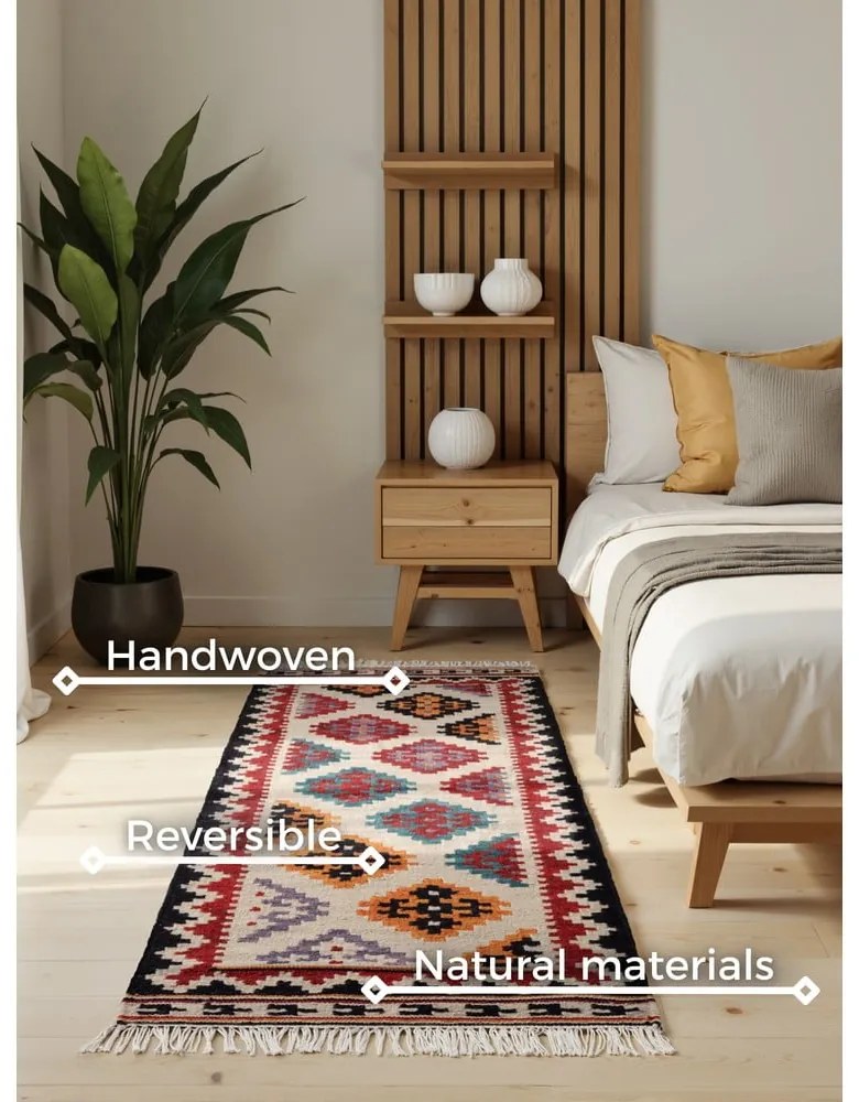 Piros kétoldalas kézi szövésű gyapjú futószőnyeg 60x190 cm Kamal Kian – Nouristan