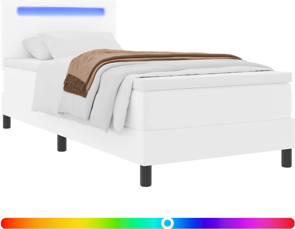 vidaXL Boxrugós ágy matracmal fejtámlával Fehér 100 x 200 cm Műbőr