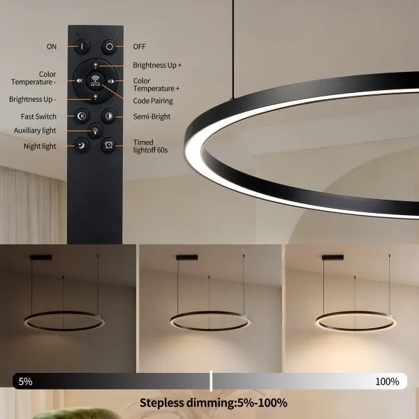 Brilagi - dimmelhető LED kábeles függeszték PORTOFINO LED/60W/230V átm. 80 cm fekete +távirányító
