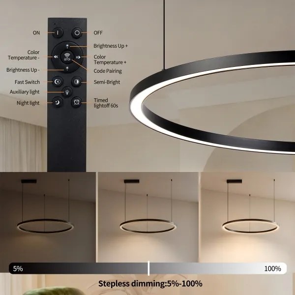BRILAGI - LED fényerőszabályozható kábeles függőlámpa PORTOFINO LED/60W/230V átm. 80 cm fekete + távirányító