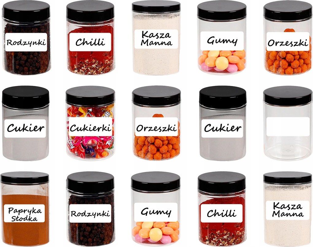 Konyhai műanyag fűszertartó 100ml 15 db +címke