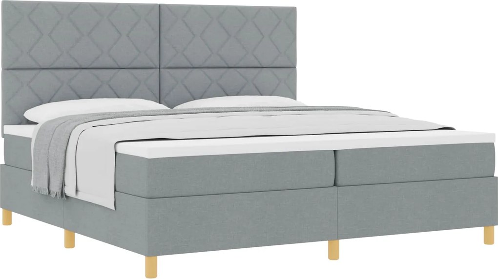 vidaXL Boxrugós ágy matracmal Világosszürke 200 x 200 cm szövet