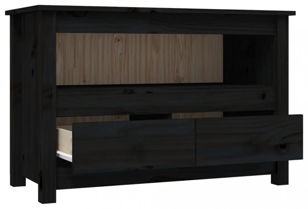 fekete tömör fenyőfa TV-szekrény 79 x 35 x 52 cm