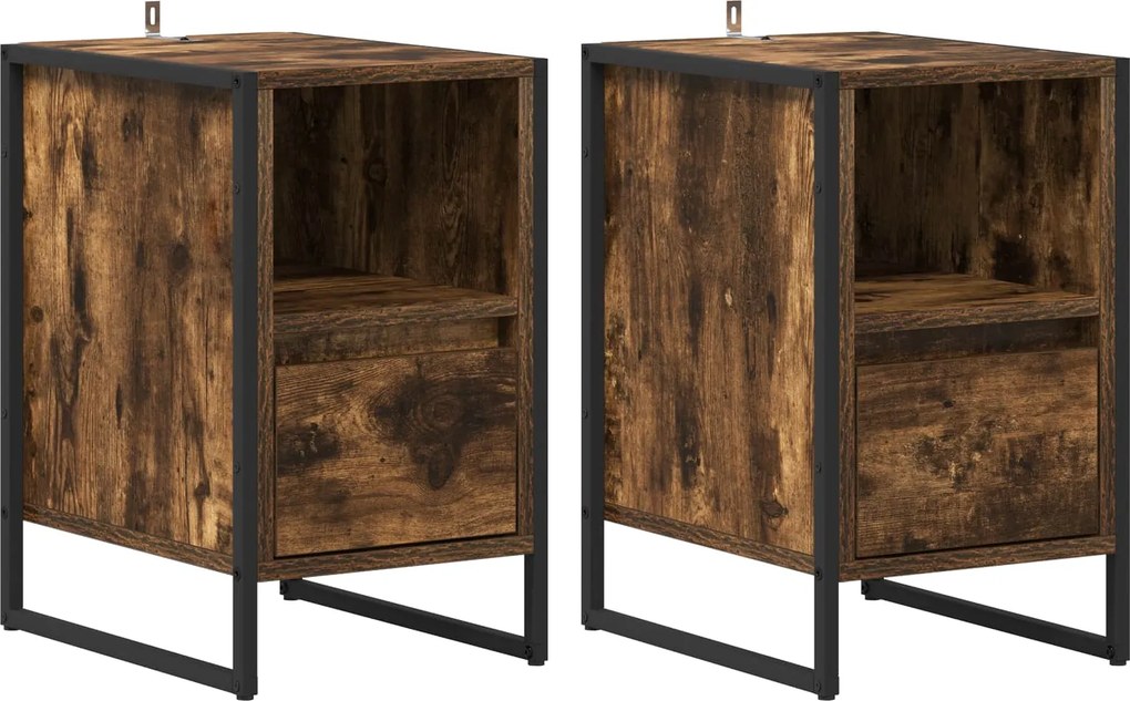 vidaXL Éjjeli asztal 2 pcs Füstös tölgy 39,5 x 30 x 50 cm Faanyag