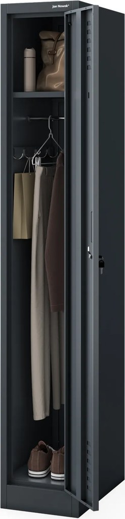 Keskeny, egyajtós, antracit személyzeti ruhás szekrény, 300x1800x500 mm: KACPER II Plus