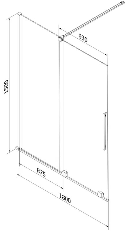 Mexen Velar, 2 szárnyas eltolható kádparaván 180 x 150 cm, 8mm átlátszó üveg, fekete matt, 896-180-000-01-70