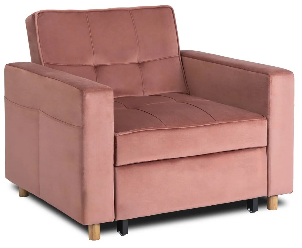 Ágyazható Fotel Rózsaszín Bársony Kárpittal. SOLOR