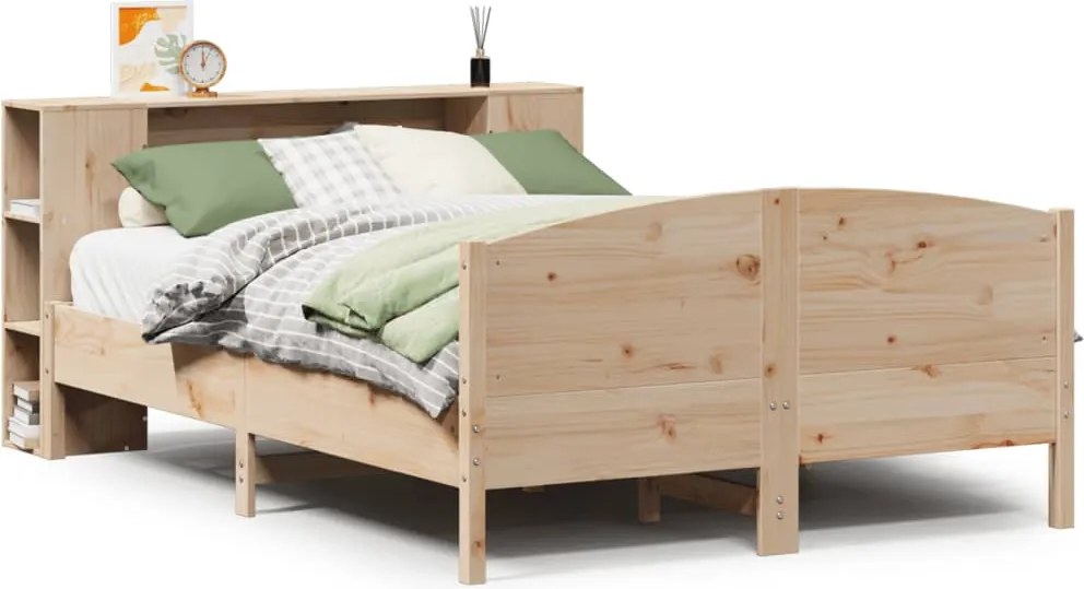 vidaXL tömör fenyőfa könyvespolcos ágy matrac nélkül 140 x 190 cm