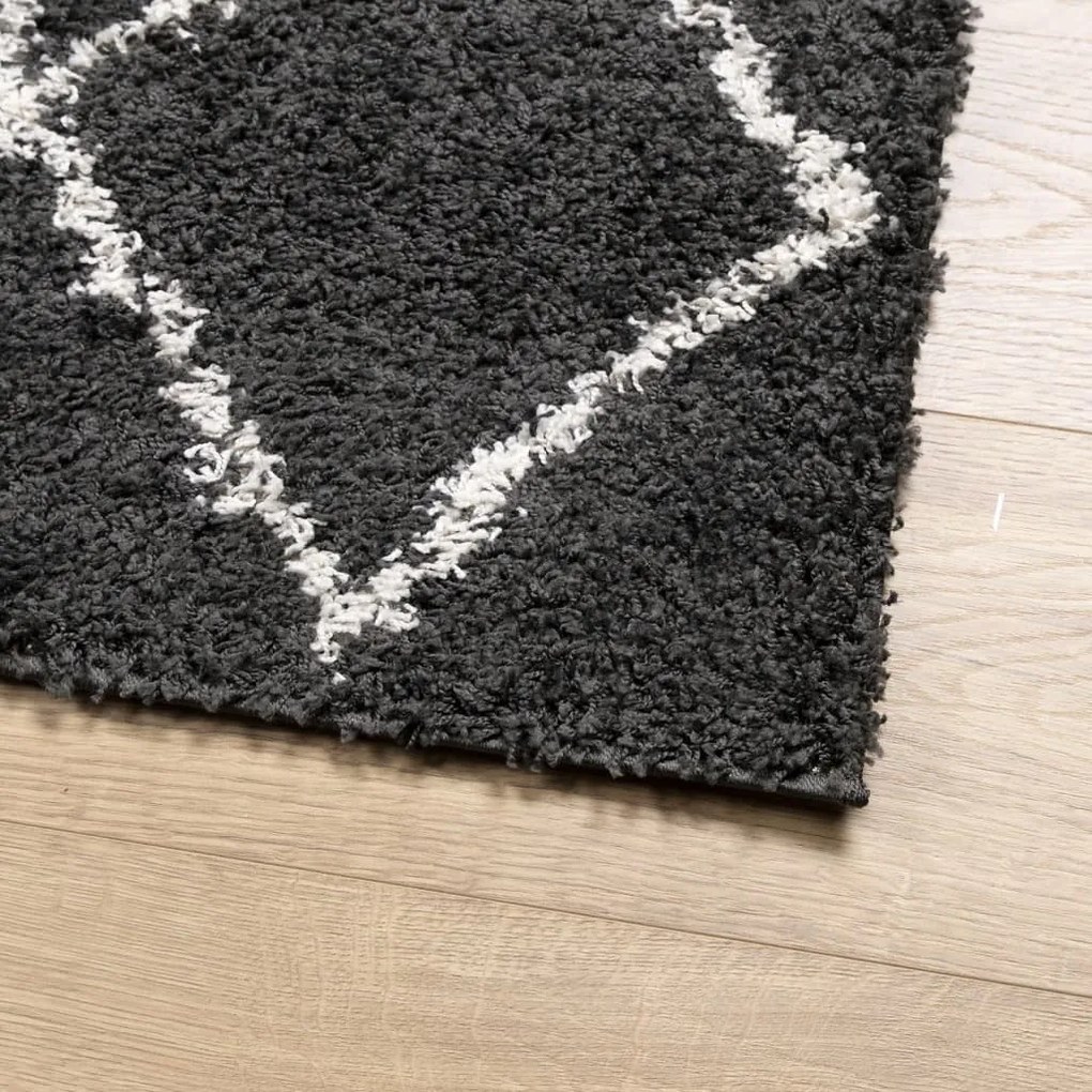 PAMPLONA fekete és krém bolyhos modern szőnyeg 80 x 200 cm