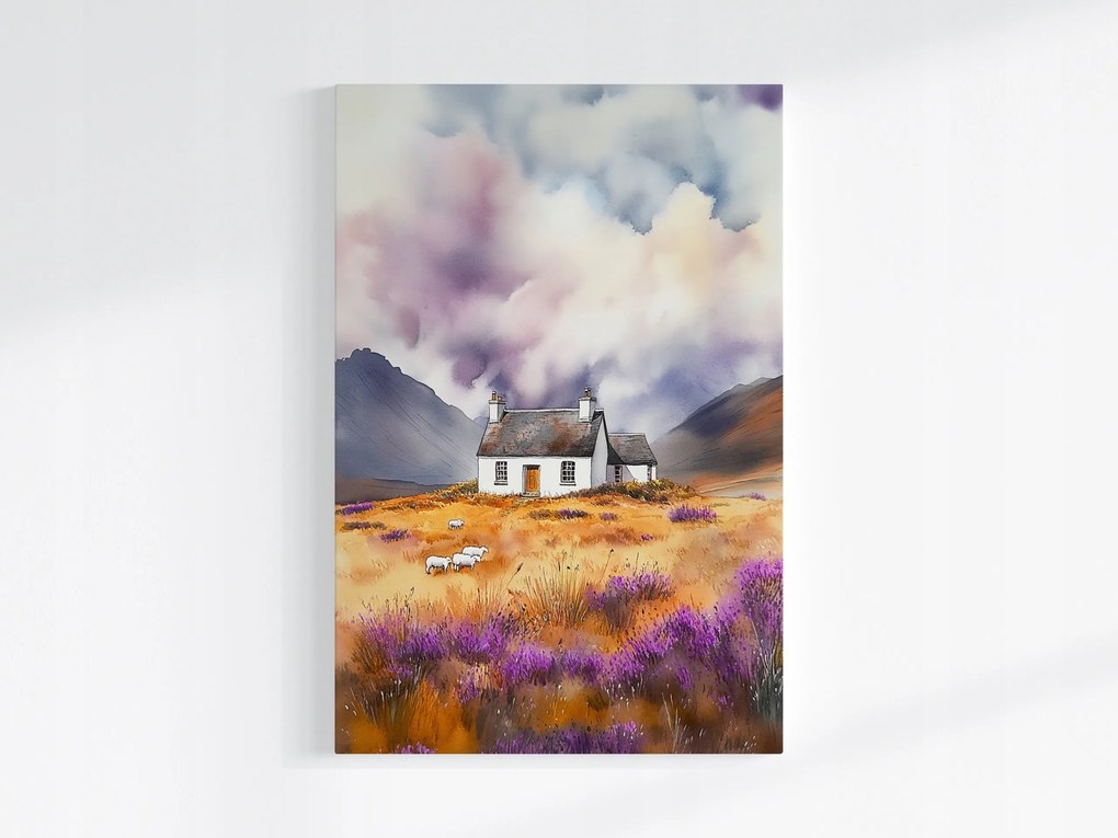 Poszter Tájkép Skócia Highland Hegyek Ház Hanga Juh 40x60