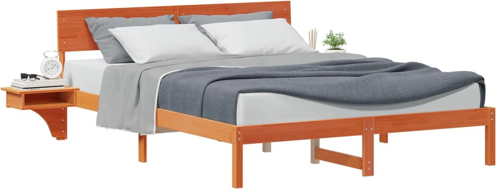 vidaXL Ágykeret fejtámlával Faggyú barna 150 x 200 cm Tömör fenyőfa