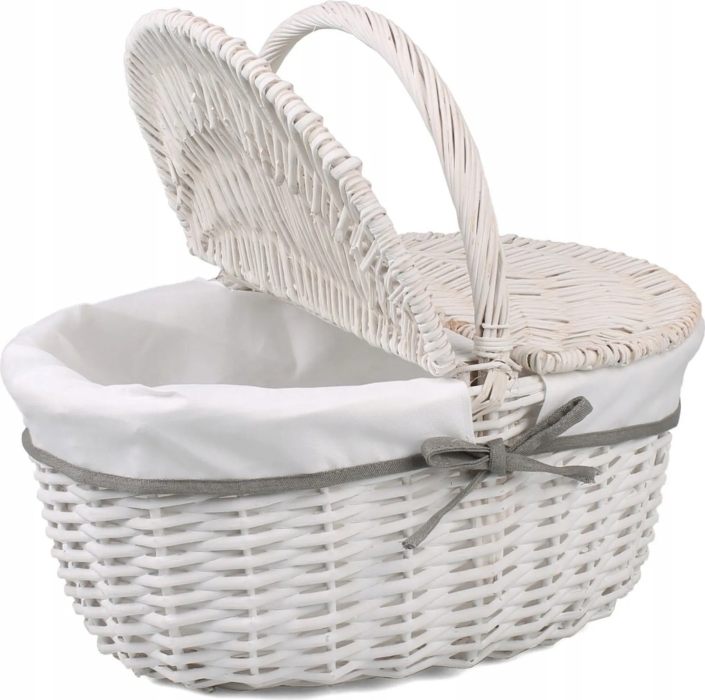 Fehér Fonott Piknikkosár Anyaggal 40x30x20/40 cm