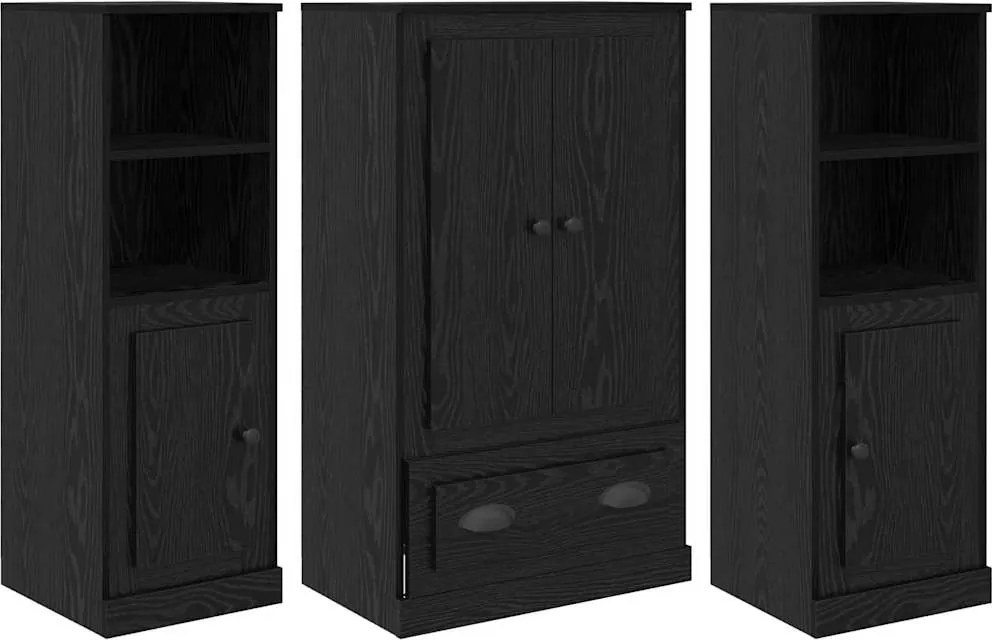 vidaXL Magasfiú fiókkal 3 pcs Fekete tölgy Faanyag