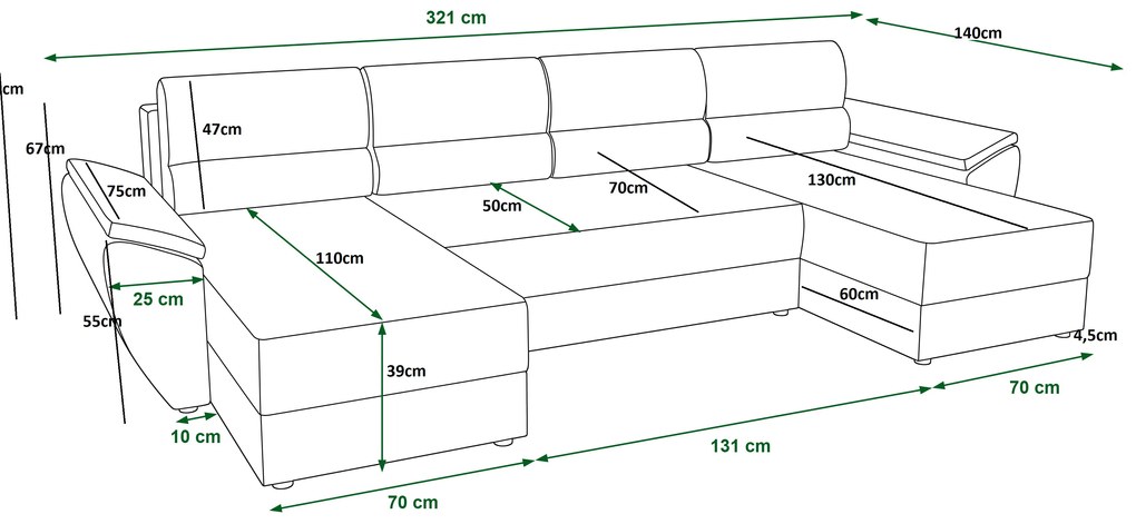 Sarok ülőgarnitúra U Radiant U2 (fekete + fehér). 1057520