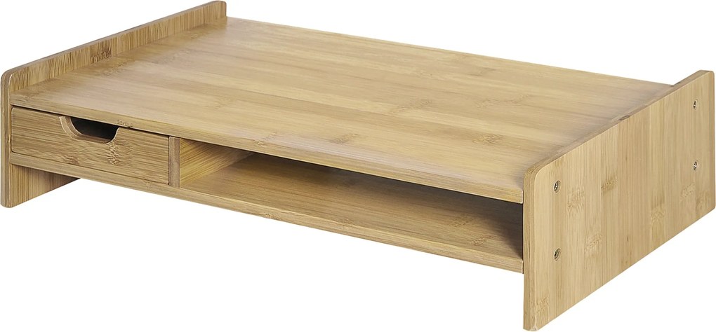 HOMCOM Bambusz Monitoremelő Állvány Íróasztali Szervező Számítógéphez és Laptopokhoz 49x25,5x11,5 cm | Aosom
