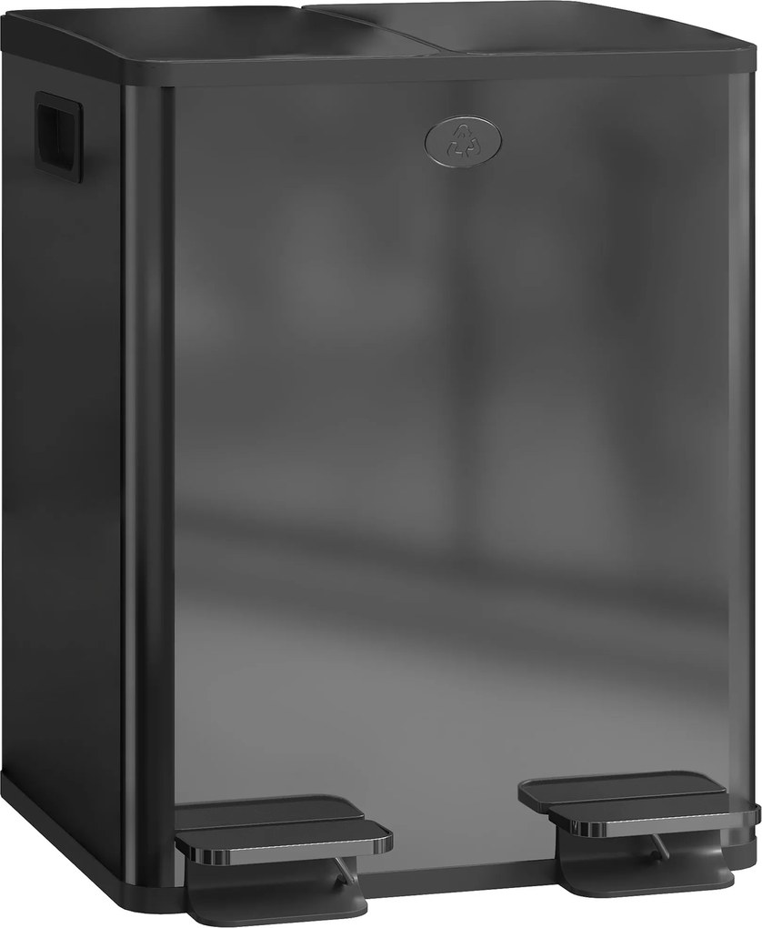 HOMCOM dupla 2 x 20 l rozsdamentes acél szemetes — puhazáródó fedél, kivehető belső vödrök, fekete | Aosom