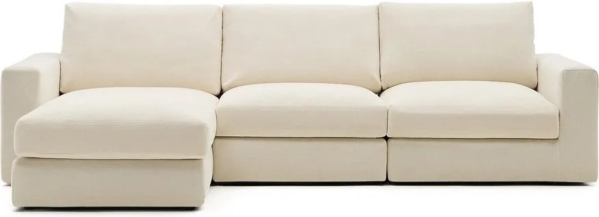 Bézs zsenília sarokkanapé (bal oldali-heverő résszel) Alea – Kave Home