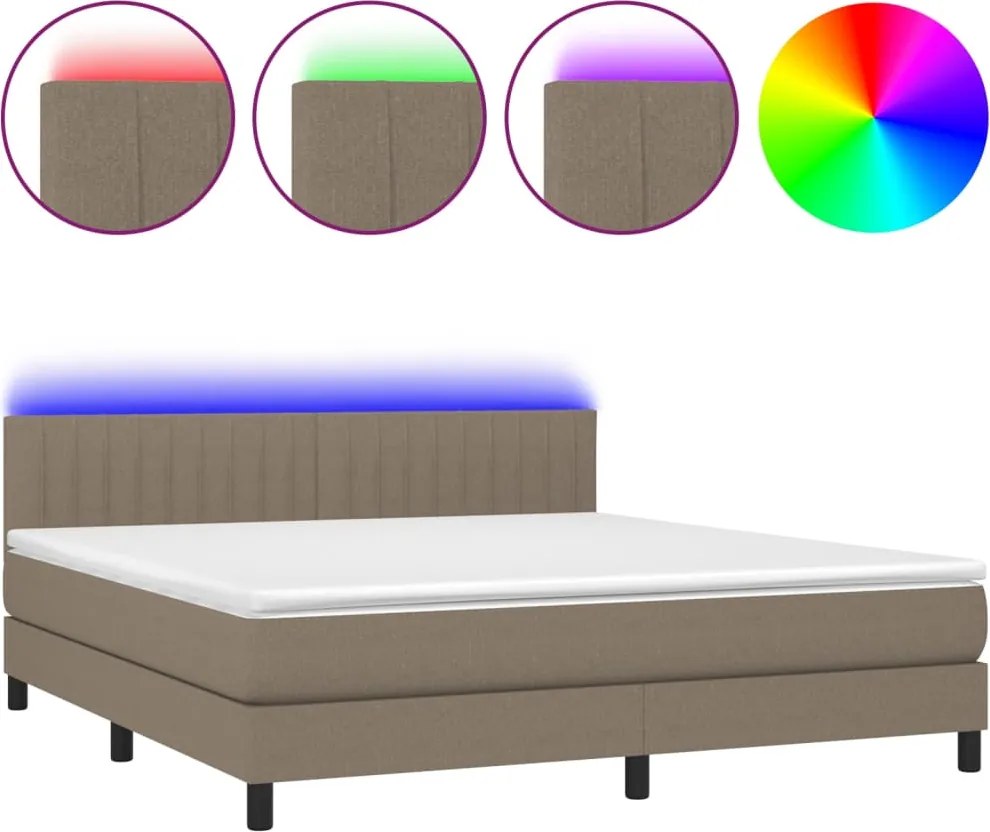 vidaXL tópszínű szövet rugós és LED-es ágy matraccal 180 x 200 cm