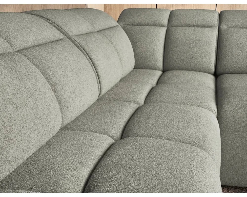 Szürkészöld buklé kinyitható-tárolóhelyes sarokkanapé (bal oldali-L alakú) Falconn – ELTAP