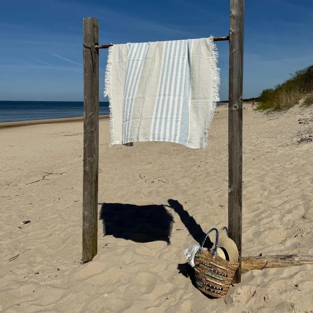 Kék len strandtörölköző 85x140 cm Allure Stripe – Linen Tales
