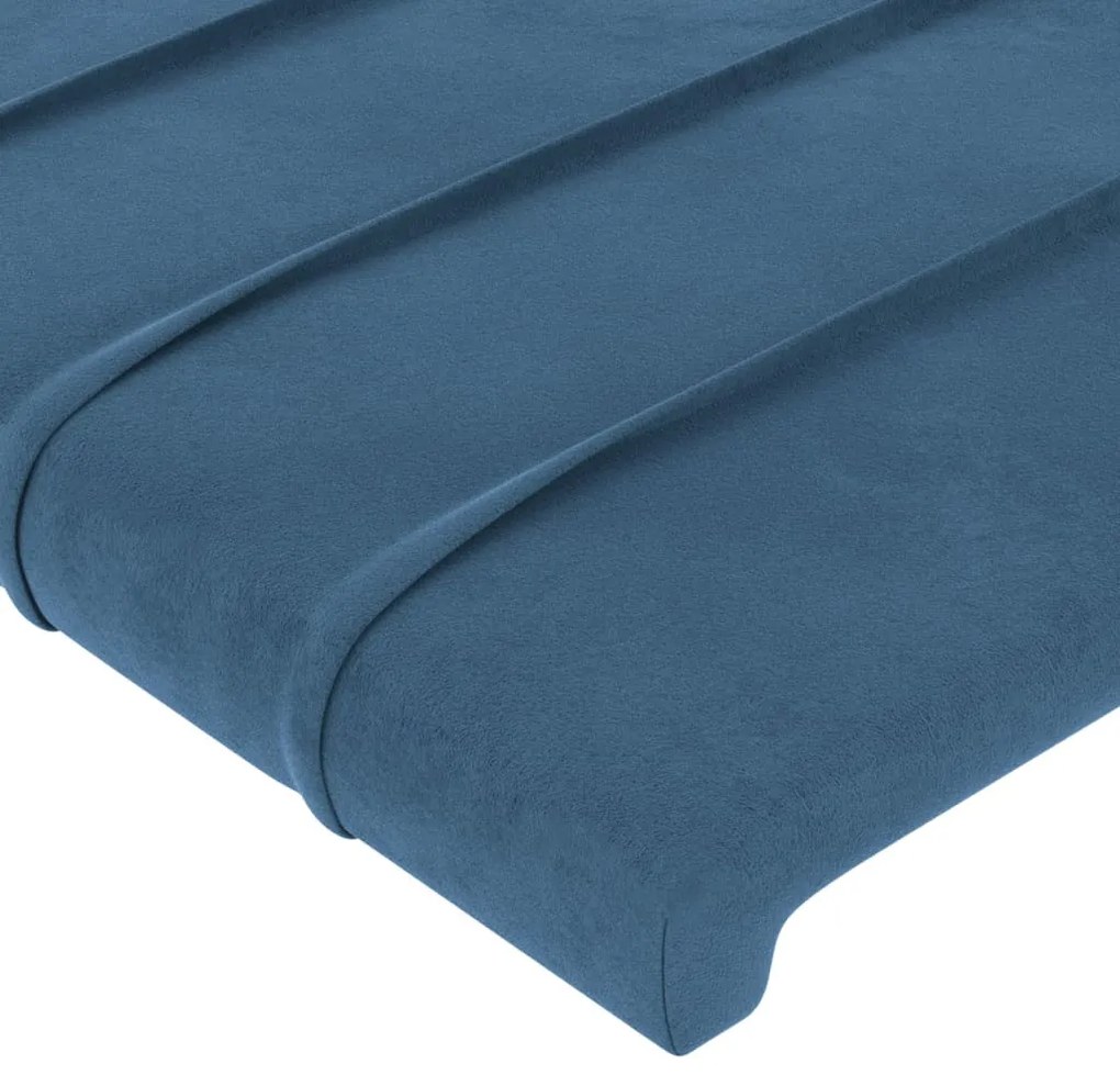 sötétkék bársony LED-es fejtámla 183x16x118/128 cm
