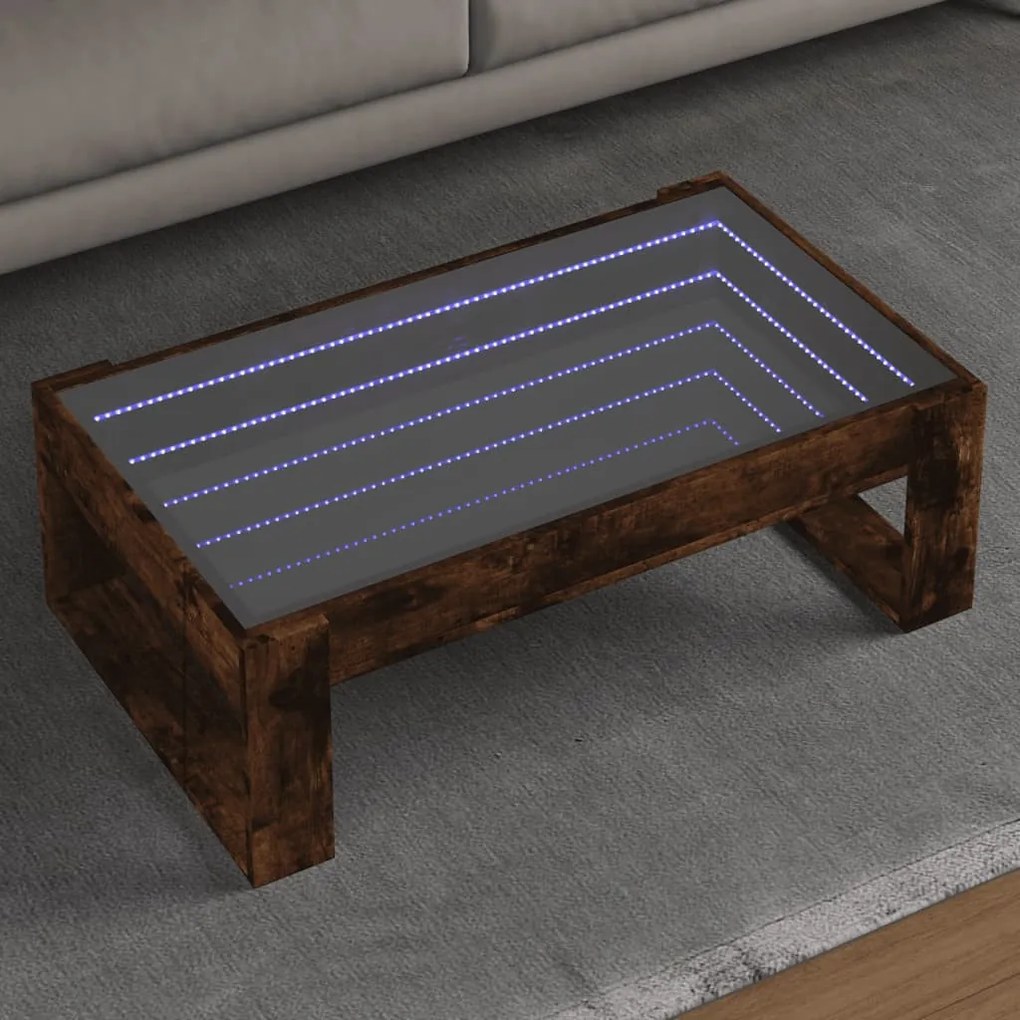 Füstös tölgy végtelen hatású LED-es dohányzóasztal 90x53x30 cm