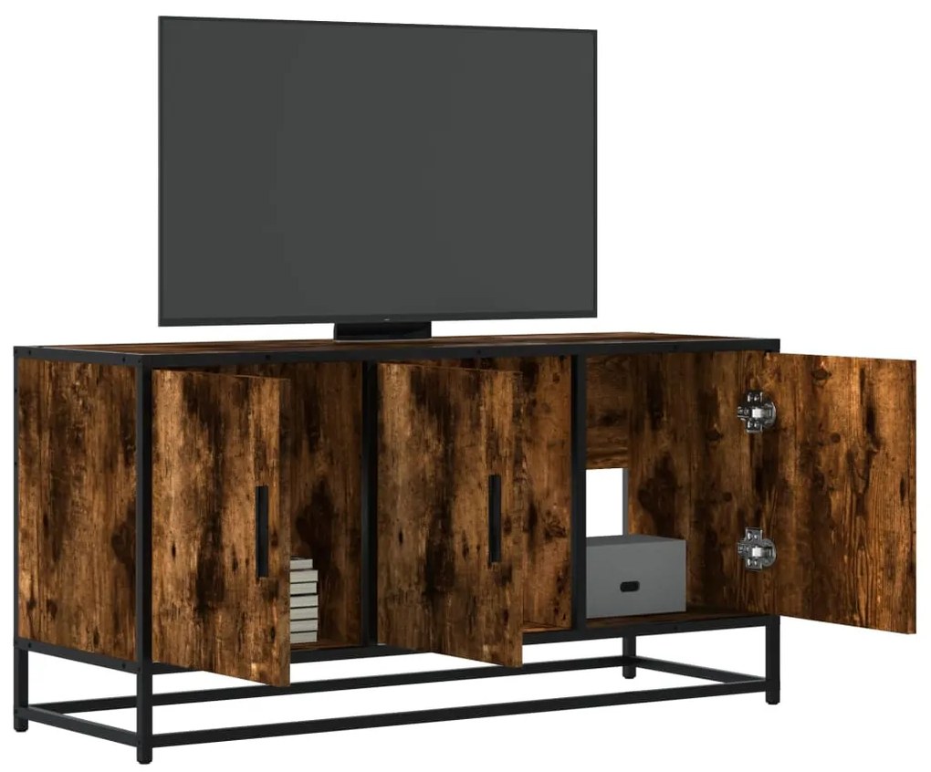 füstös tölgy színű szerelt fa és fém TV-szekrény 100x35x50 cm