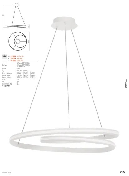 Redo 01-4365 - Dimmelhető LED kábeles csillár TORSION LED/60W/230V fekete
