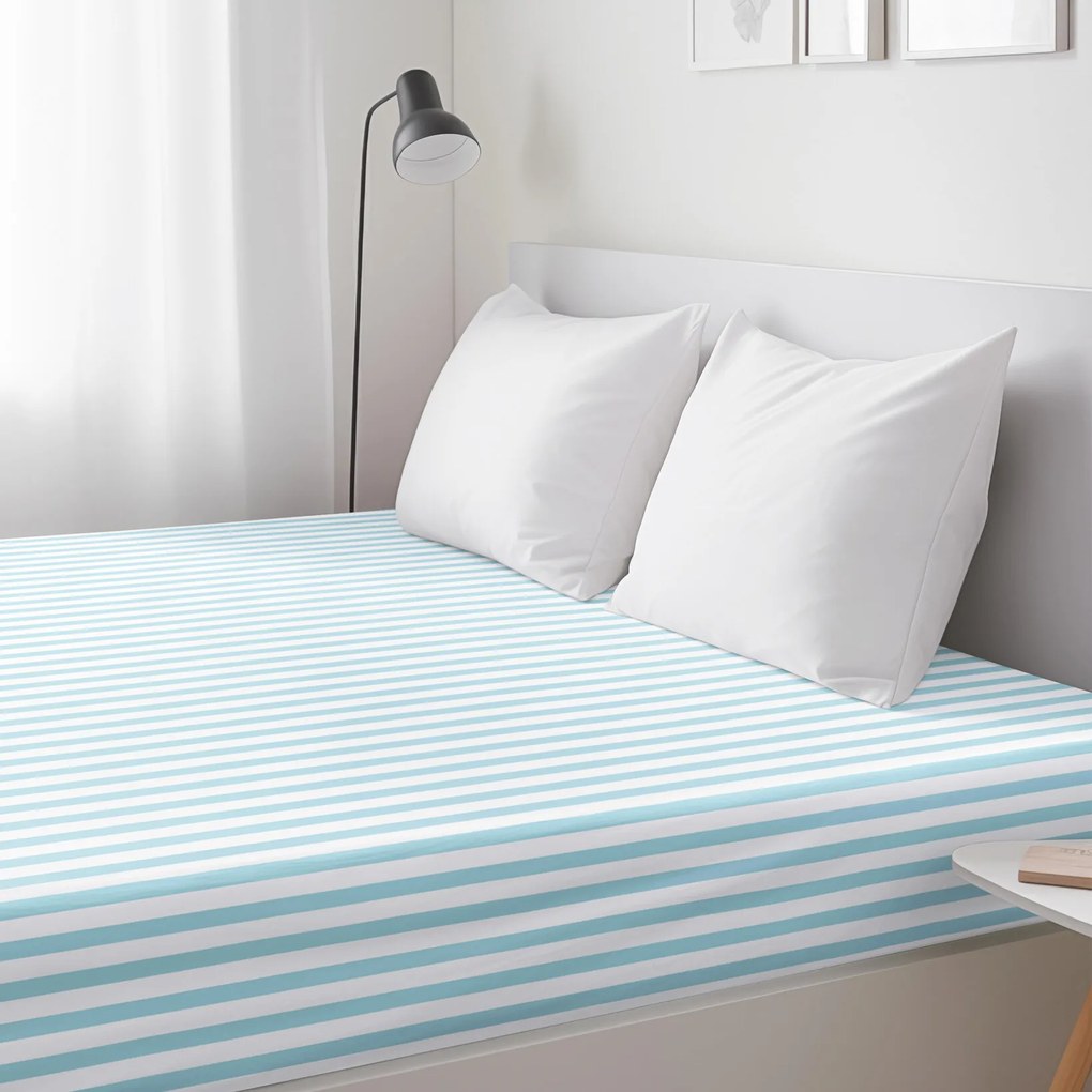 Goldea pamut körgumis lepedő - kék csíkos 200 x 200 cm