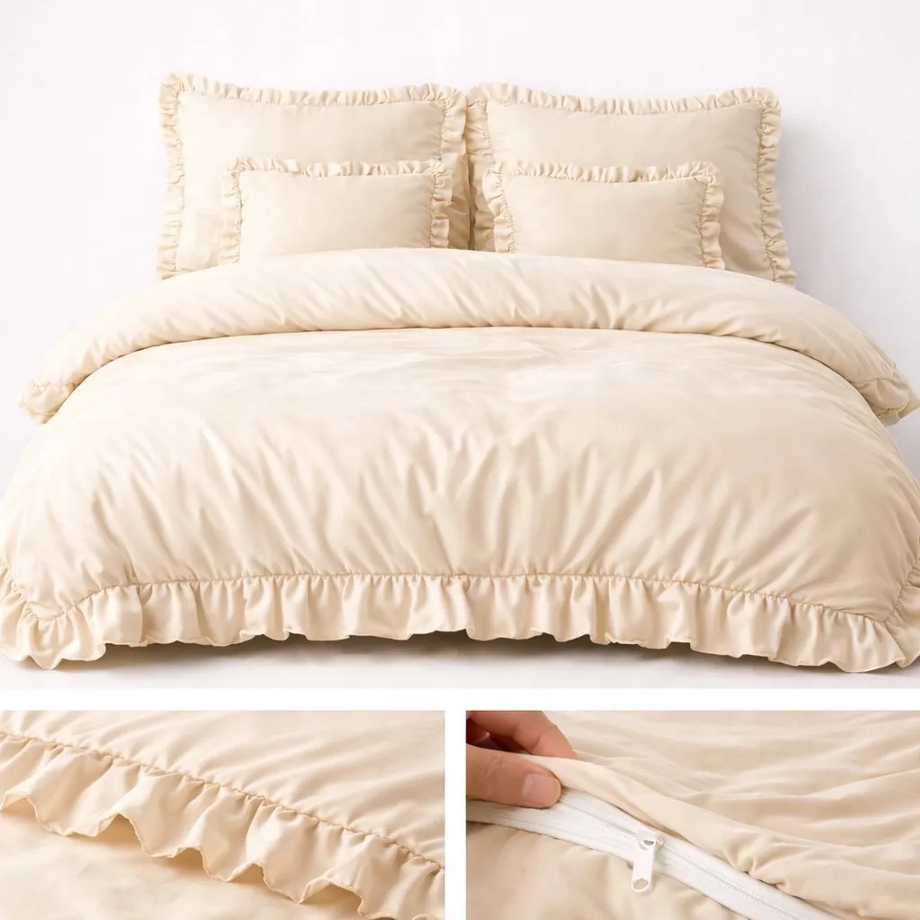 Ágyneműhuzat 160x200 Fodros 3 Részes Mikroszálas Szett Ekrüszín